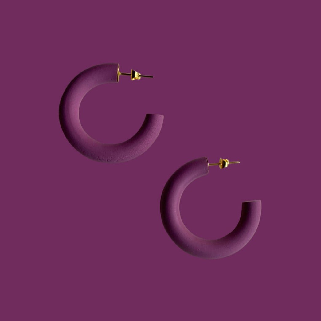 colourful purple statement polymer clay hoop earrings